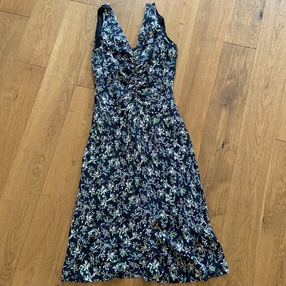 Women's Classiques Entier Silk Floral Ruched Front V Neck Dress Size 12 - Picture 8 of 12